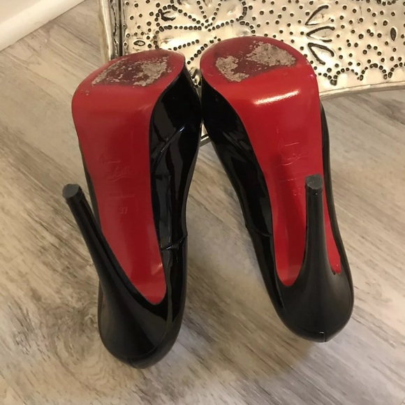 Christian Louboutin Lady Peep Black Patent High Heel Platform EUC see soles ❤️ - Picture 5 of 11